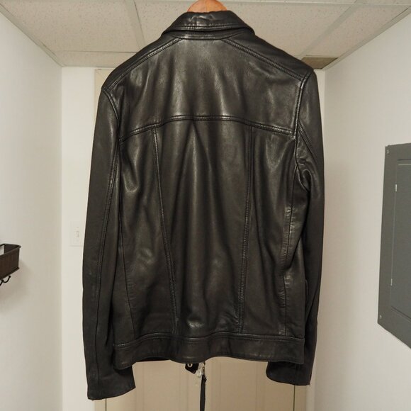 All Saints Men Black Leather Biker Jacket, Small - Picture 2 of 3